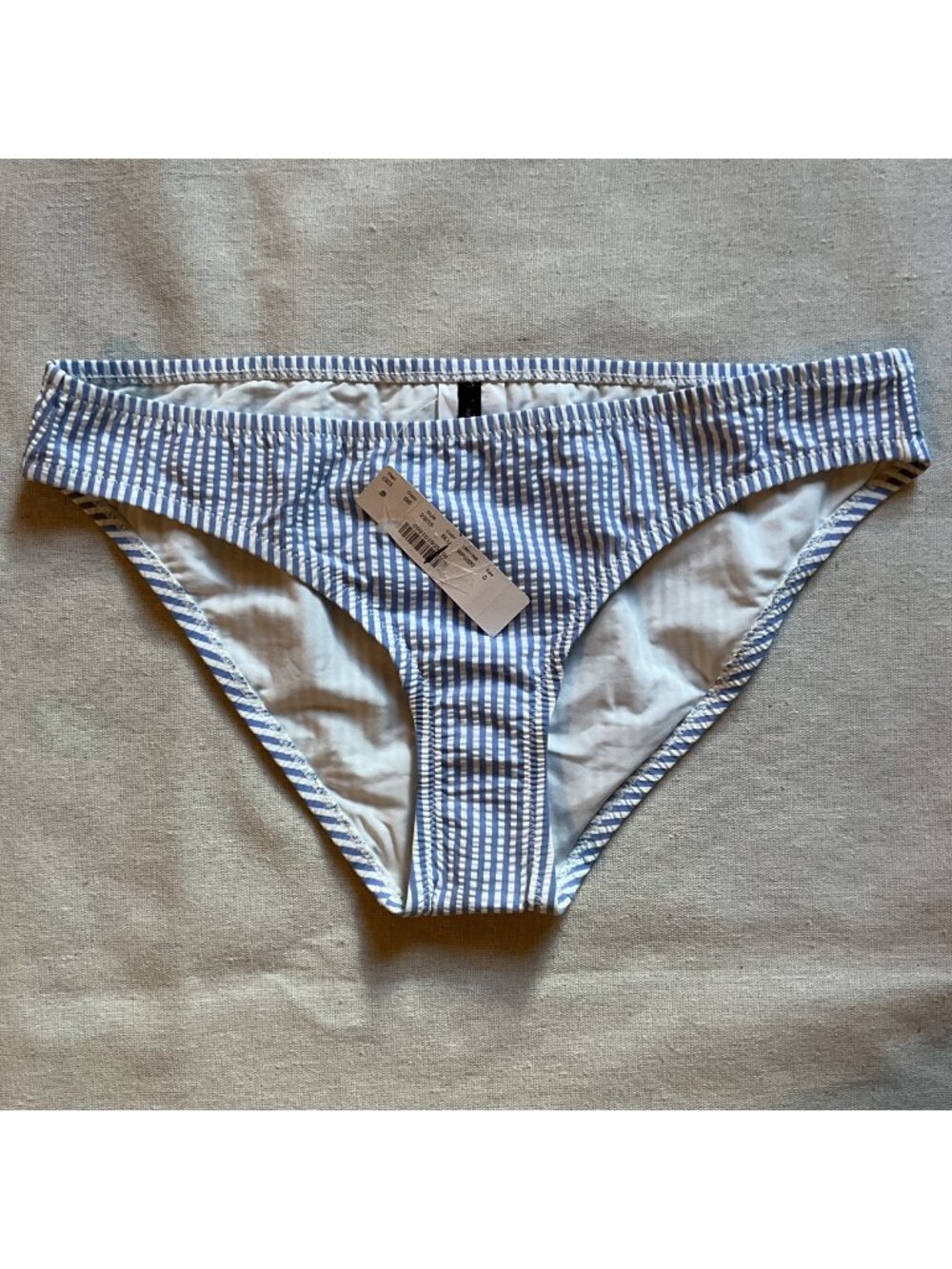 NWT J Crew Women’s Seersucker Bikini Bottom, Blue, Sz S